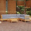 Juego de muebles de jardín 7 pzas y cojines madera maciza pino