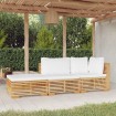 Juego muebles de jardín 3 piezas y cojines madera maciza teca