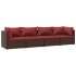 Set muebles de jardín 4 piezas y cojines ratán sintético