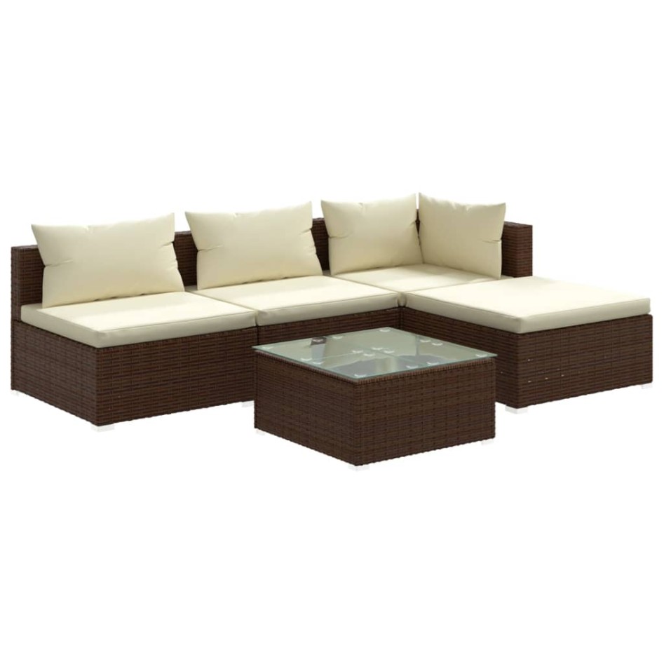Set muebles de jardín 5 piezas y cojines ratán sintético