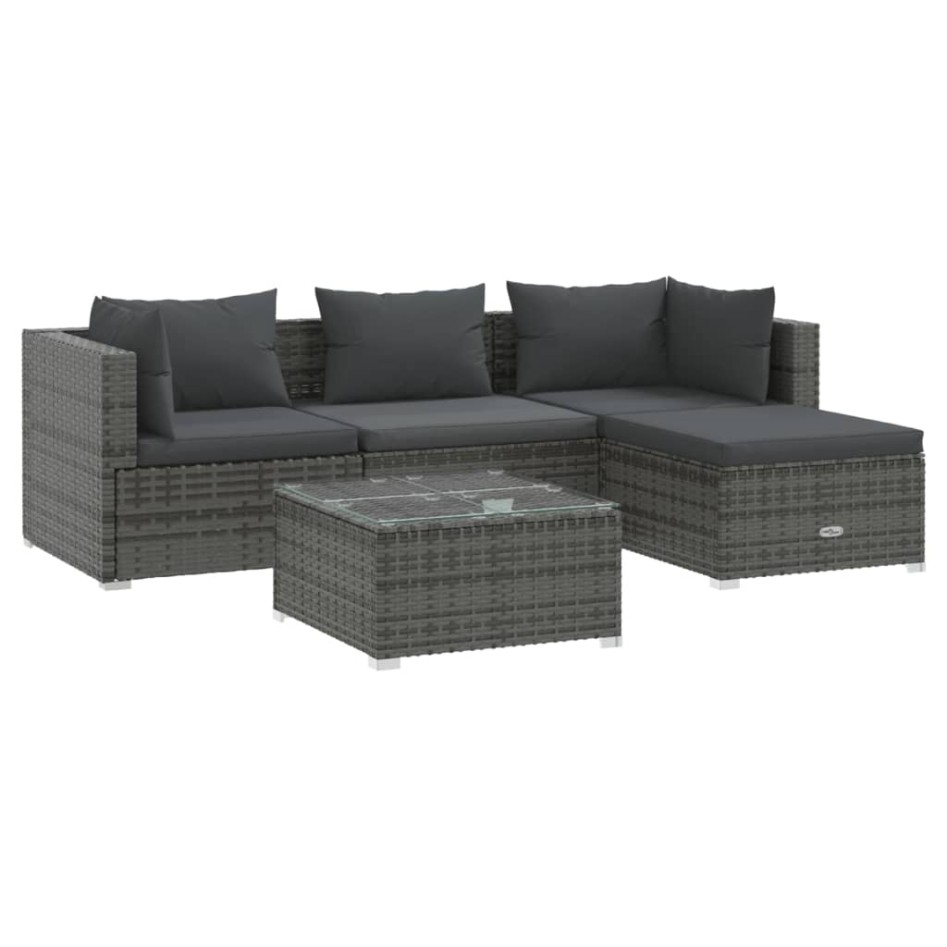 Set de muebles de jardín 5 pzas y cojines ratán sintético