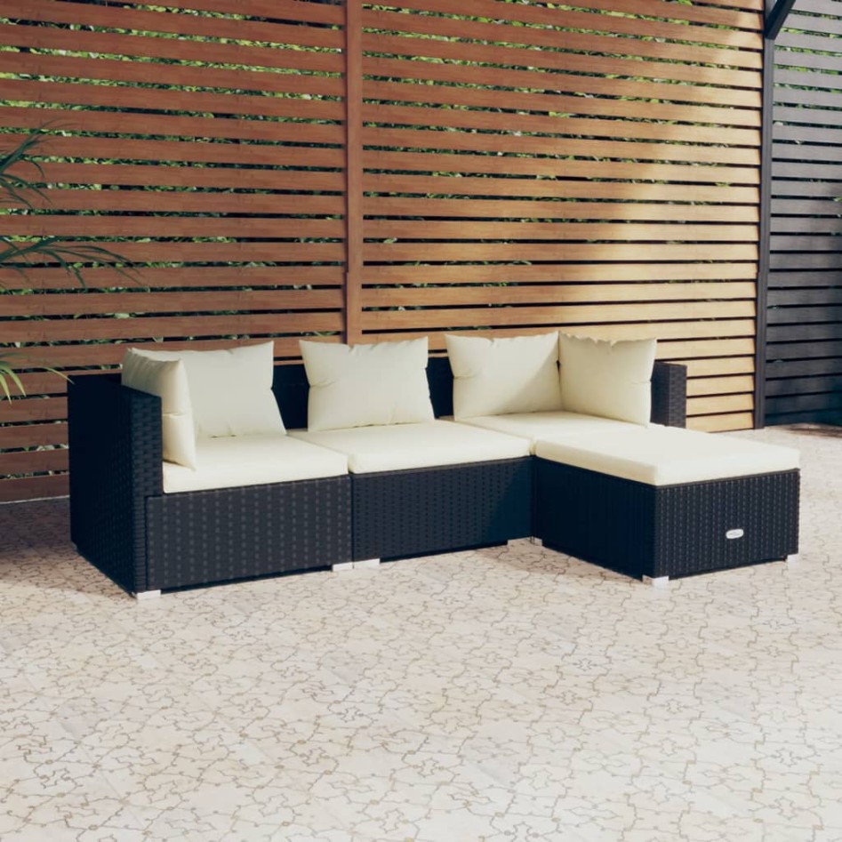 Set de muebles de jardín 4 pzas y cojines ratán sintético