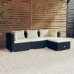 Set de muebles de jardín 4 pzas y cojines ratán sintético negro