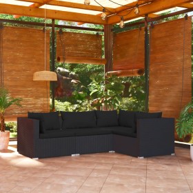 Set de muebles de jardín 4 pzas y cojines ratán sintético