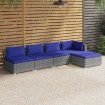Set de sofás de jardín 5 piezas y cojines ratán sintético gris