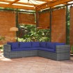 Set de sofás de jardín 5 piezas y cojines ratán sintético gris