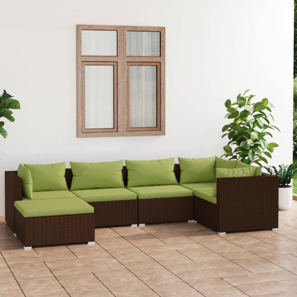 Set muebles de jardín 6 piezas y cojines ratán sintético