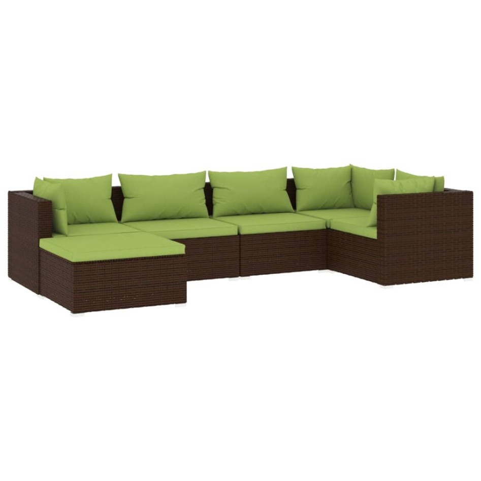 Set muebles de jardín 6 piezas y cojines ratán sintético