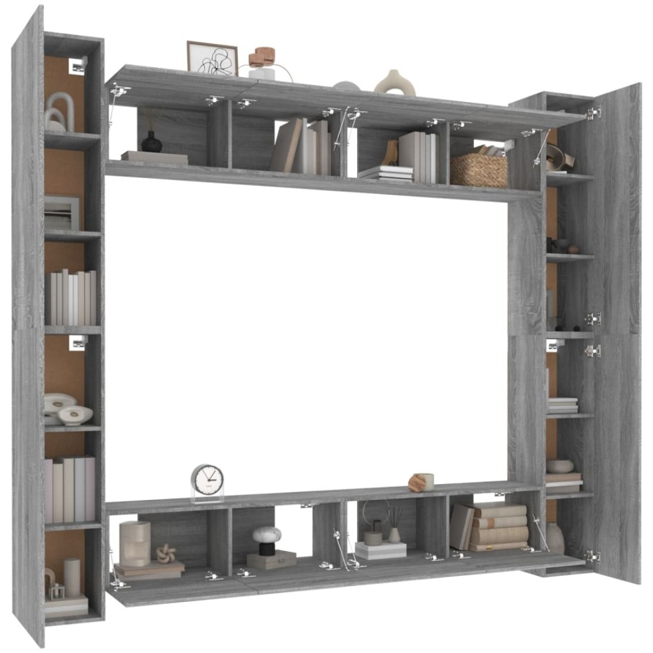 Set de muebles para TV 8 pzas madera contrachapada gris