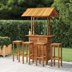 Juego muebles de bar de jardín 5 pzas madera maciza de