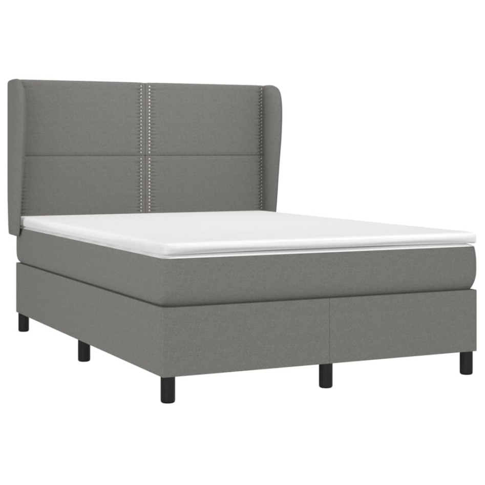 Cama box spring con colchón tela gris oscuro 140x190