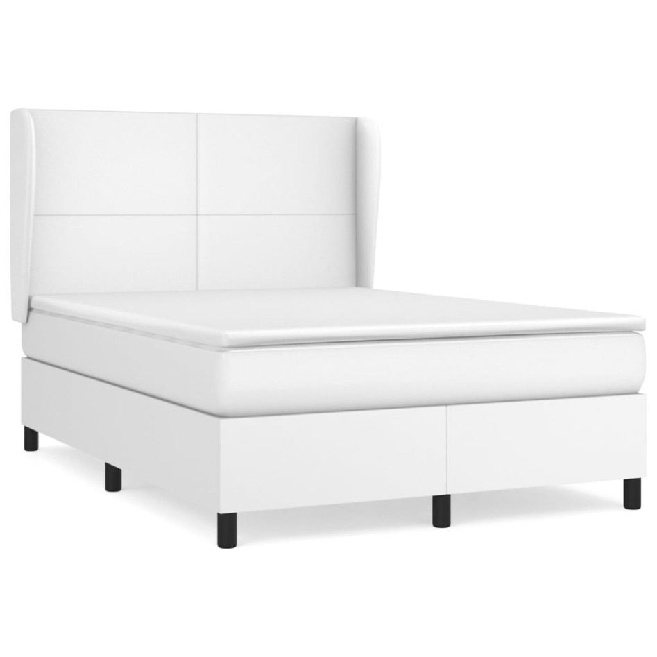 Cama box spring con colchón cuero sintético blanco