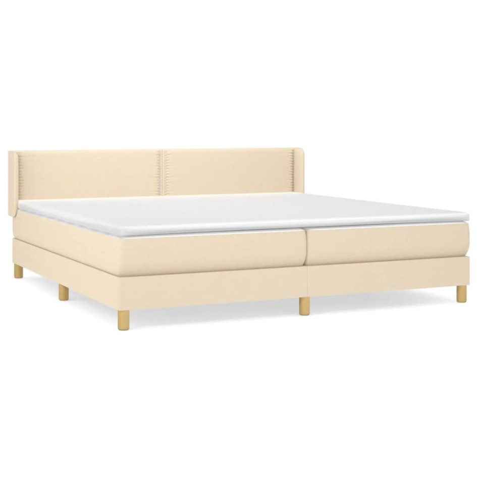 Cama box spring con colchón tela color crema 200x200