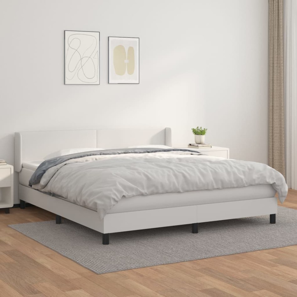 Cama box spring con colchón cuero sintético blanco 180x200