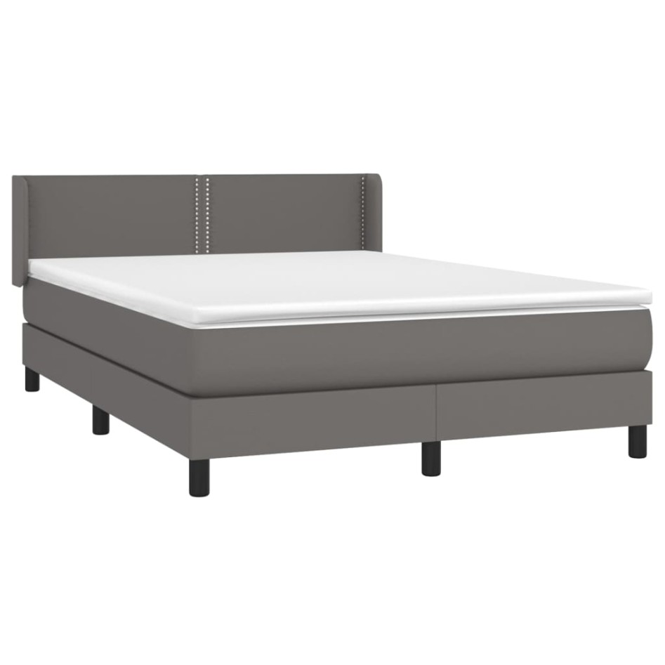 Cama box spring con colchón cuero sintético gris 140x190