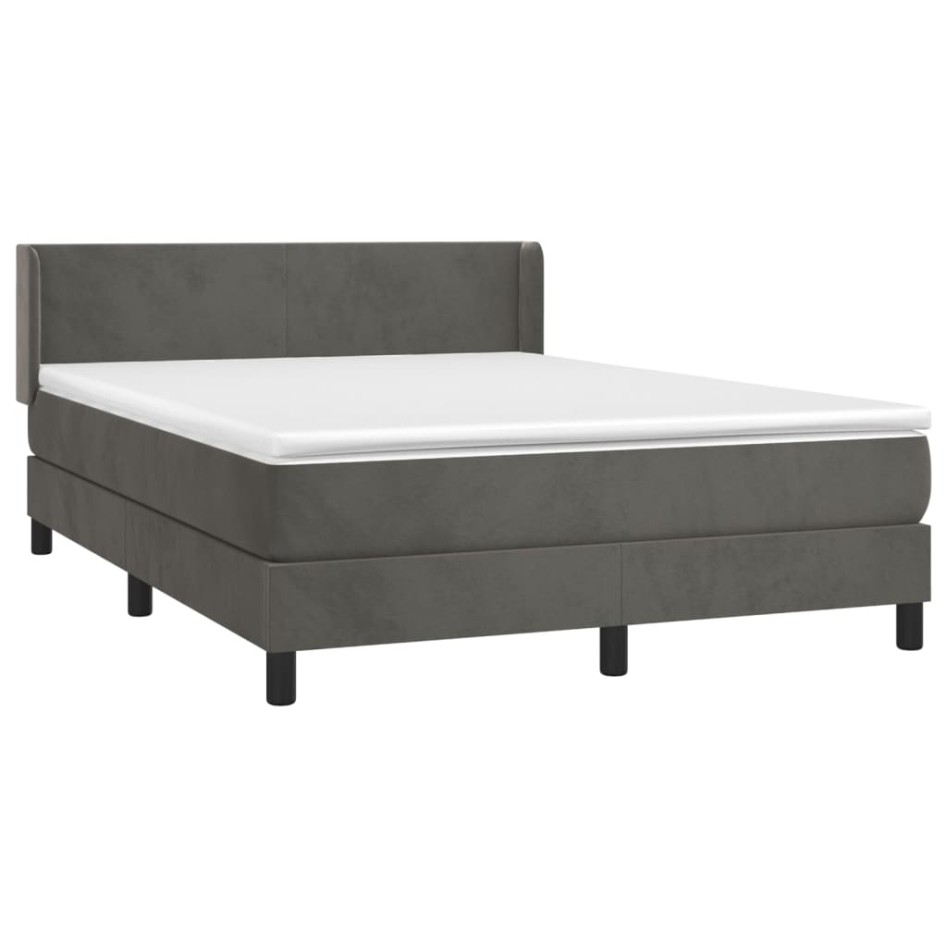 Cama box spring con colchón terciopelo gris oscuro 140x200