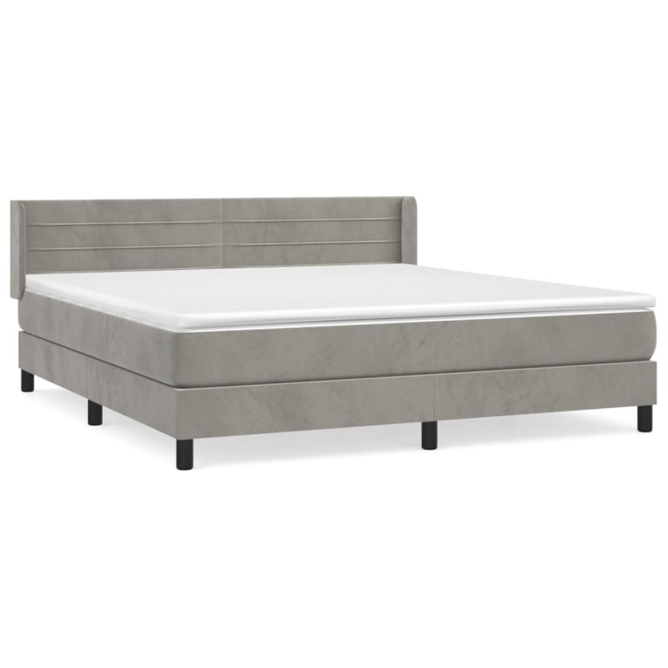 Cama box spring con colchón terciopelo gris claro 180x200