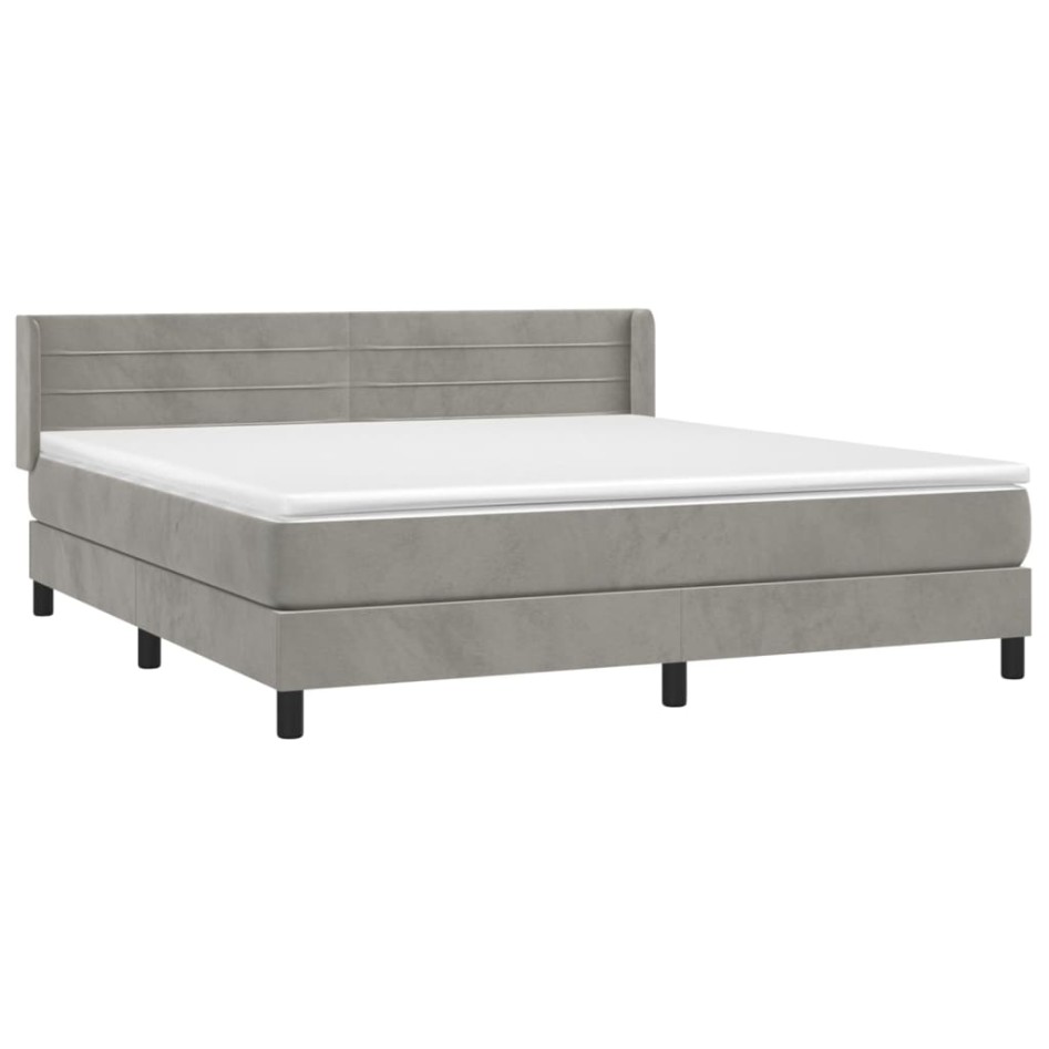 Cama box spring con colchón terciopelo gris claro 180x200