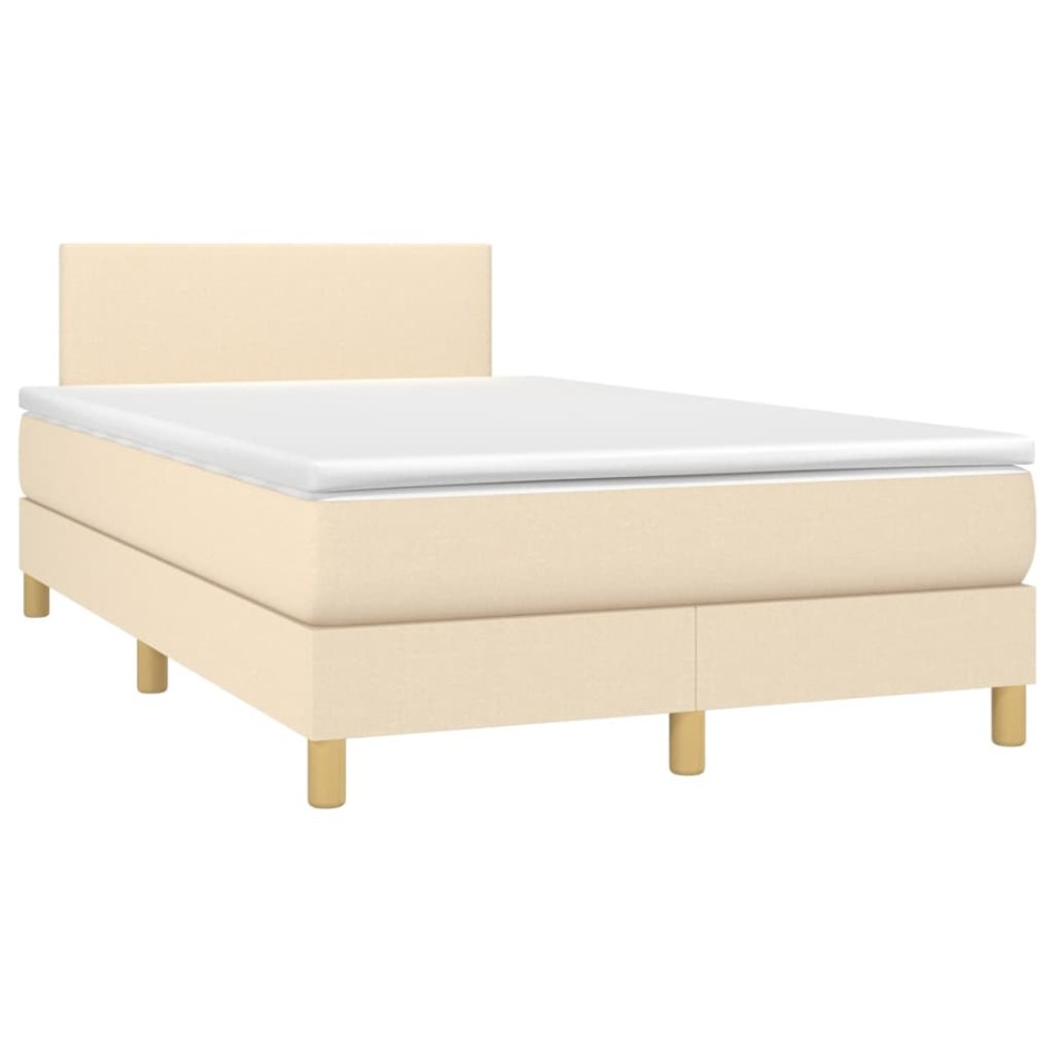 Cama box spring con colchón y LED tela crema 120x200