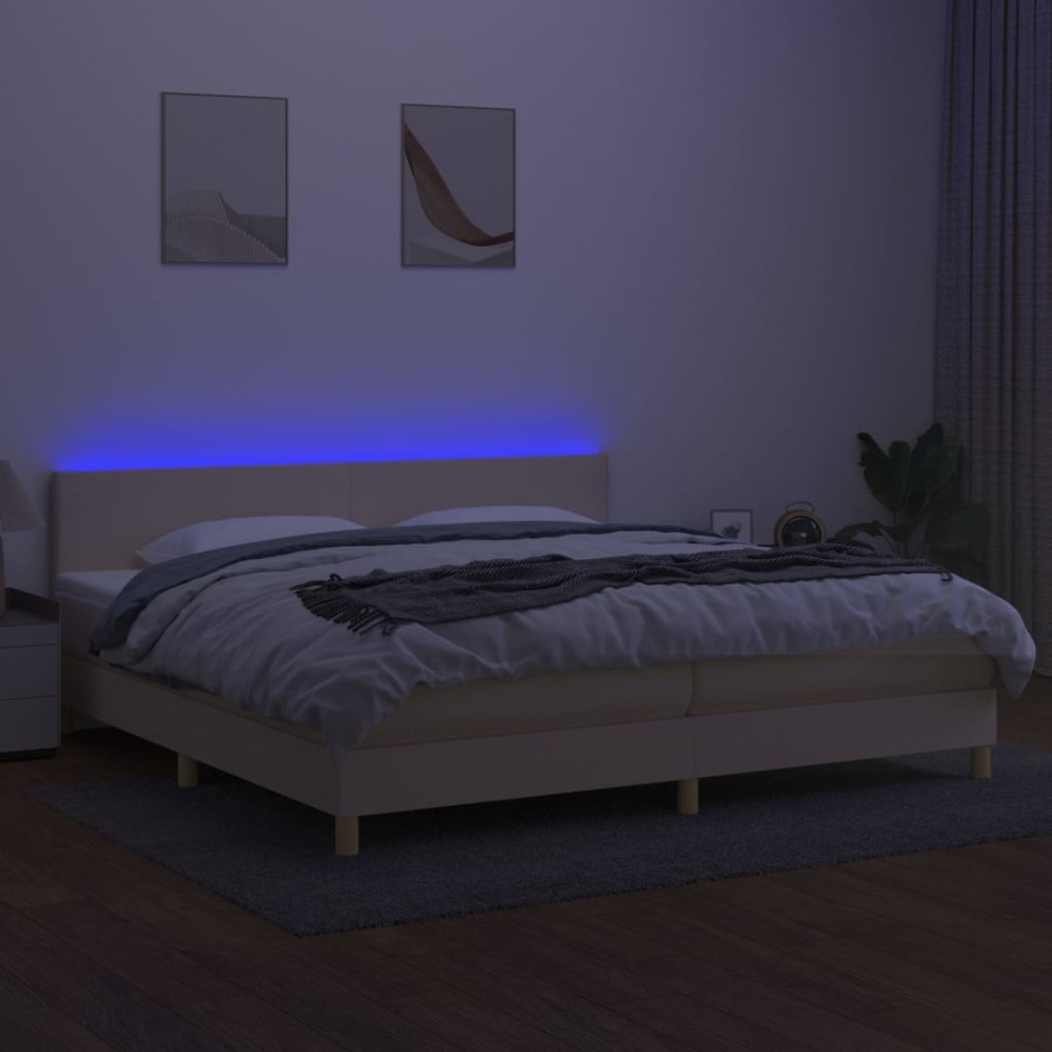 Cama box spring con colchón y LED tela crema 200x200