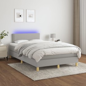 Cama box spring con colchón tela y LED gris claro 120x200