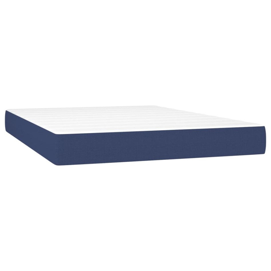 Cama box spring con colchón y LED tela azul 140x200