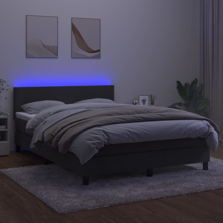 Cama box spring colchón y LED terciopelo gris oscuro 140x200