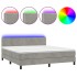 Cama box spring colchón y LED terciopelo gris claro 180x200