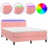 Cama box spring colchón y LED terciopelo rosa 140x190