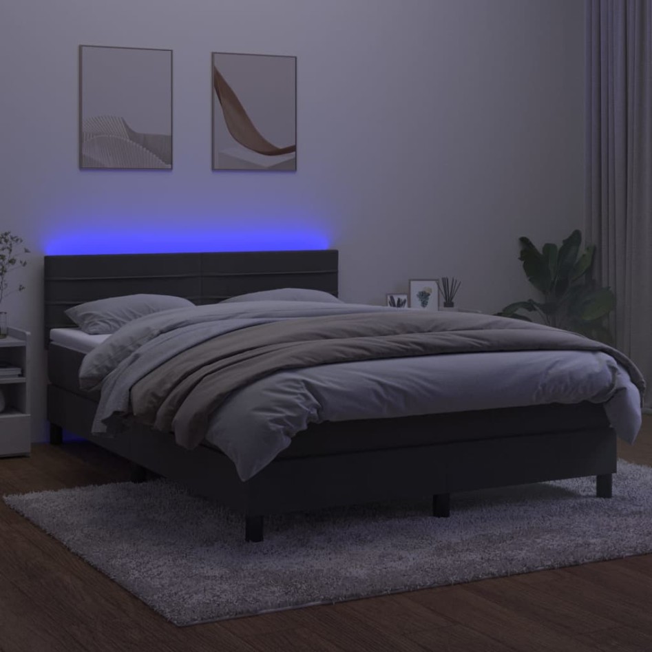 Cama box spring colchón y LED terciopelo gris oscuro 140x200