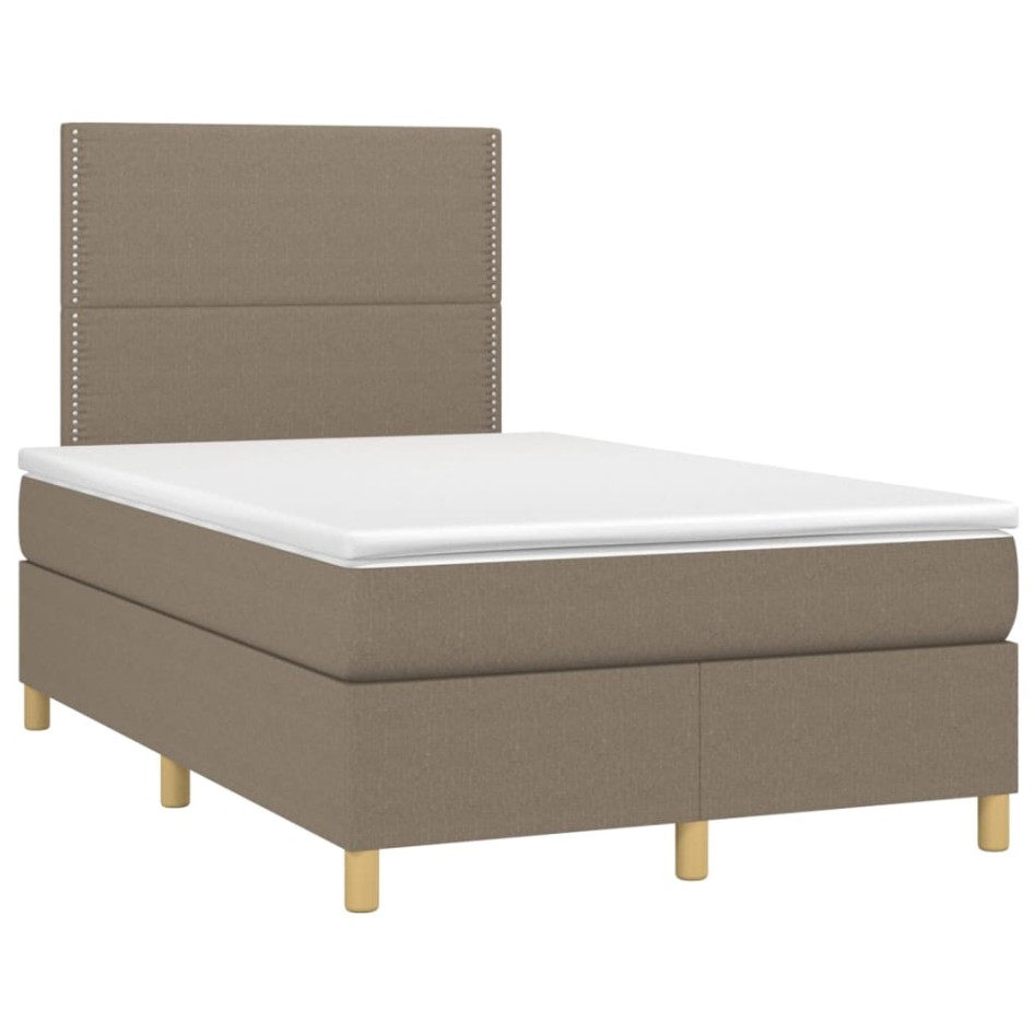 Cama box spring con colchón y LED tela gris taupe 120x200