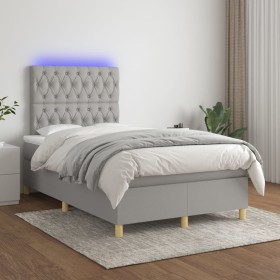 Cama box spring con colchón tela y LED gris claro 120x200