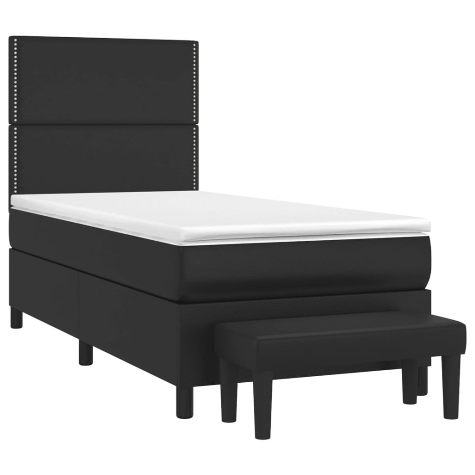 Cama box spring con colchón cuero sintético negro 90x190