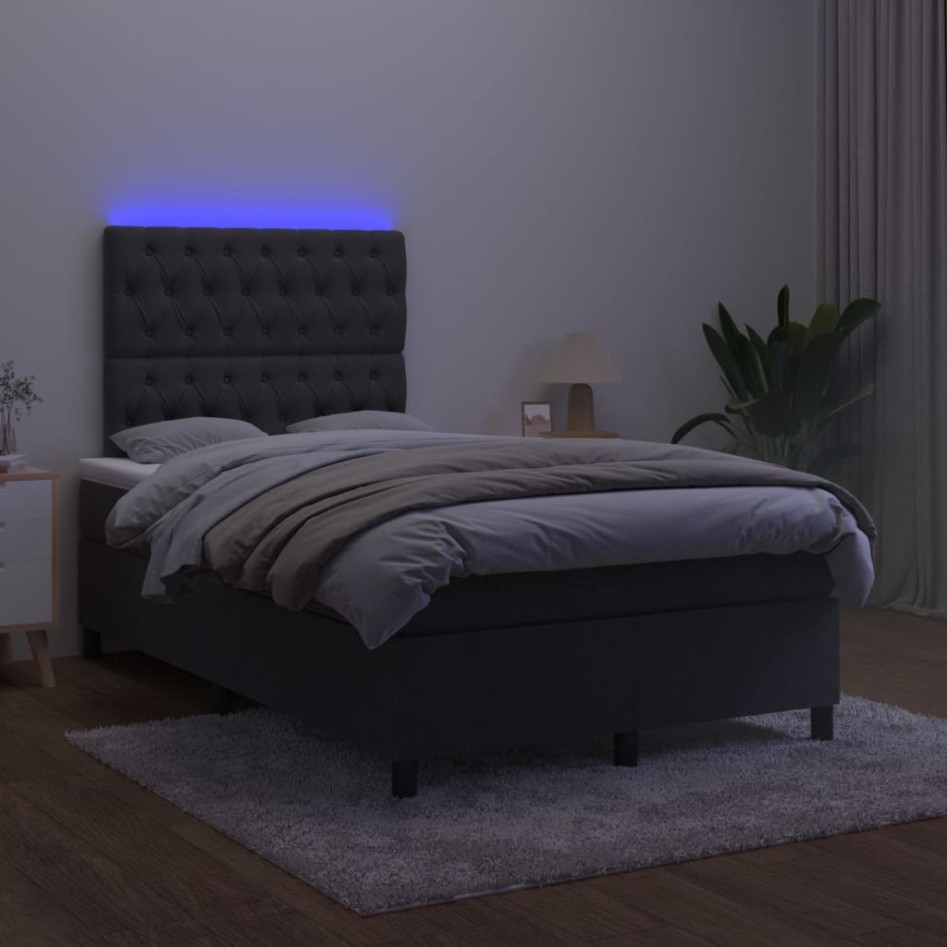 Cama box spring colchón y LED terciopelo negro 120x200