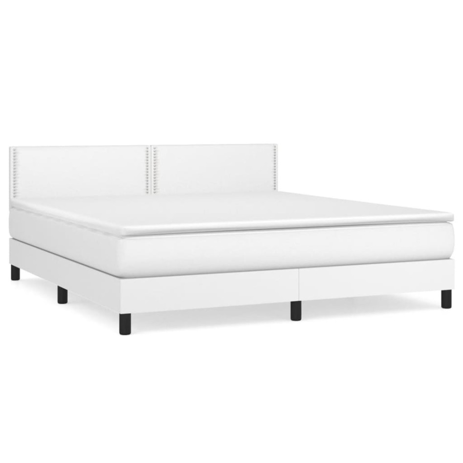 Cama box spring con colchón cuero sintético blanco 180x200