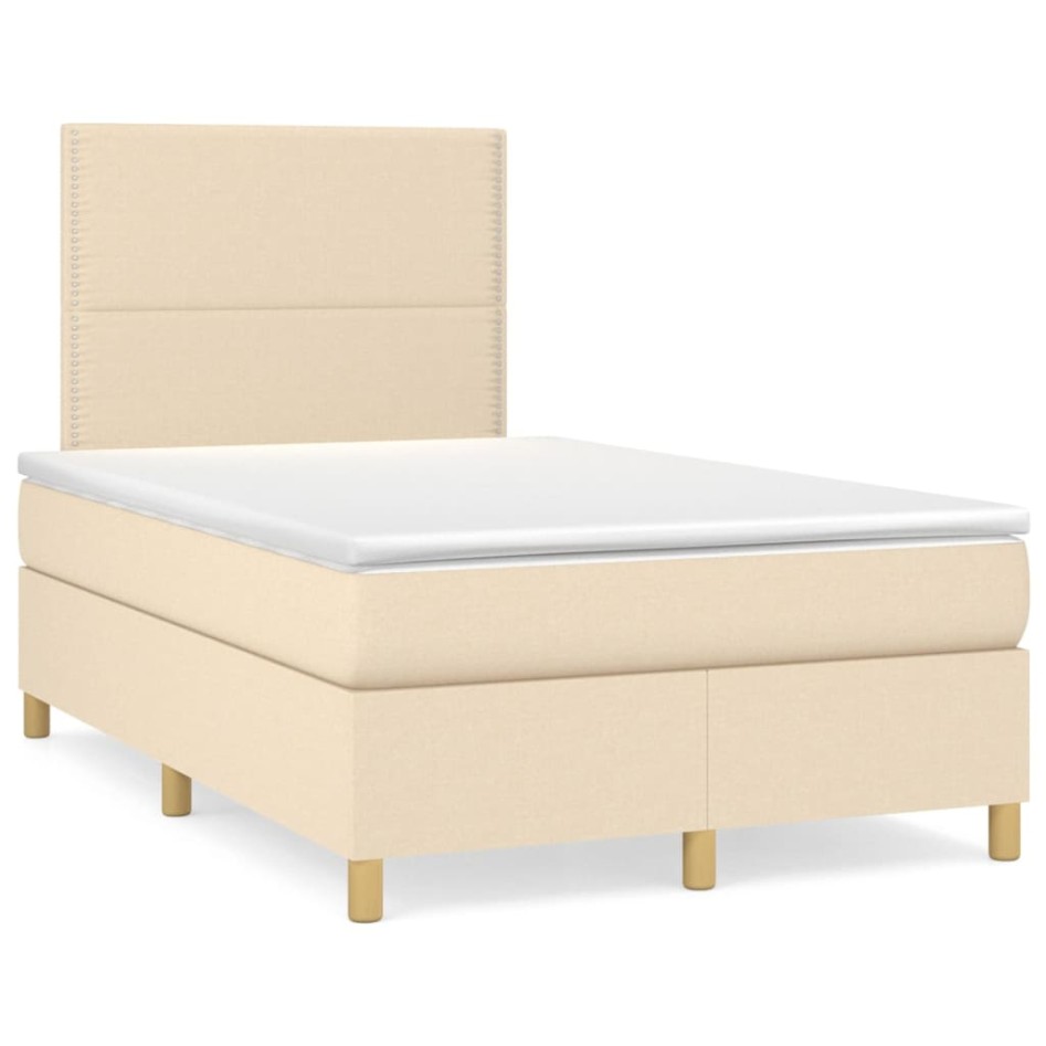 Cama box spring con colchón tela color crema 120x200