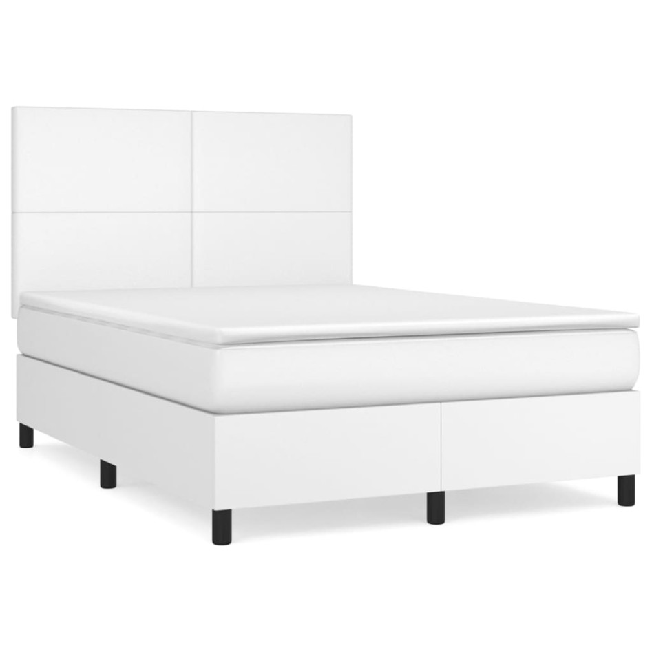 Cama box spring con colchón cuero sintético blanco 140x190
