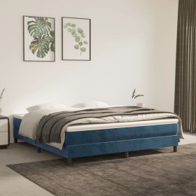 Cama box spring con colchón terciopelo azul oscuro 160x200