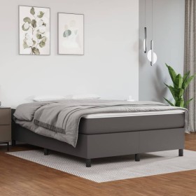 Cama box spring con colchón cuero sintético gris 140x200