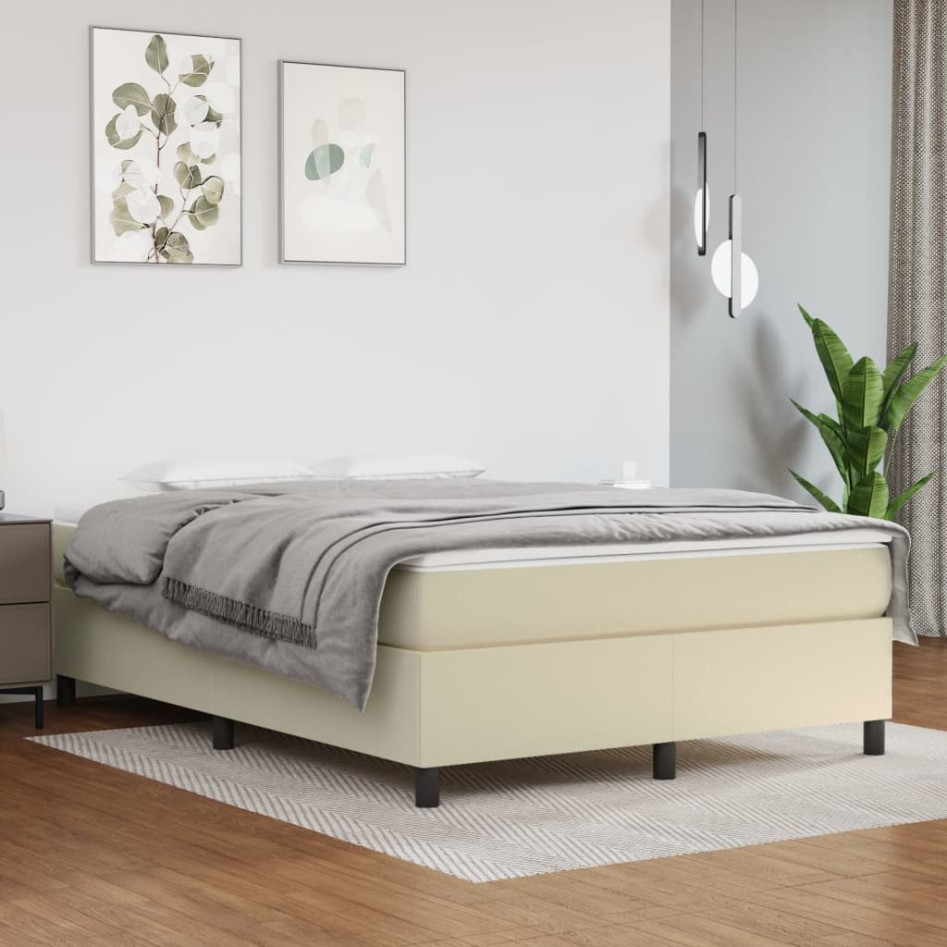 Cama box spring con colchón cuero sintético crema