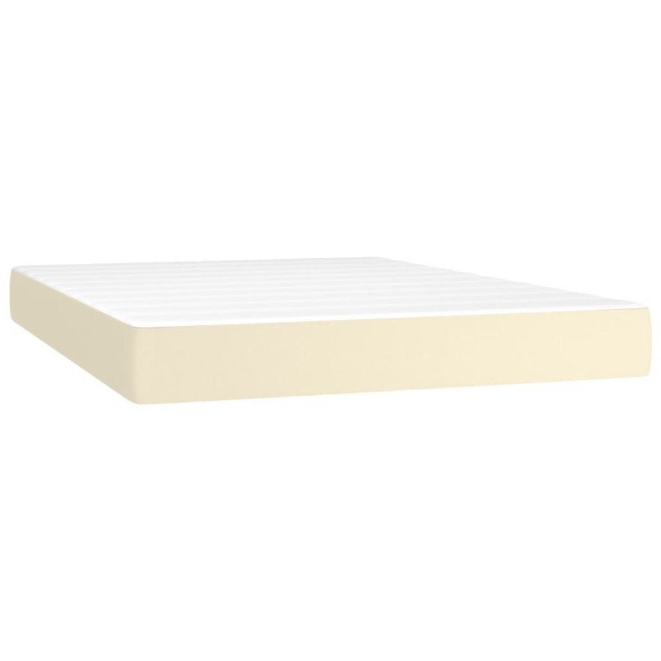 Cama box spring con colchón cuero sintético crema