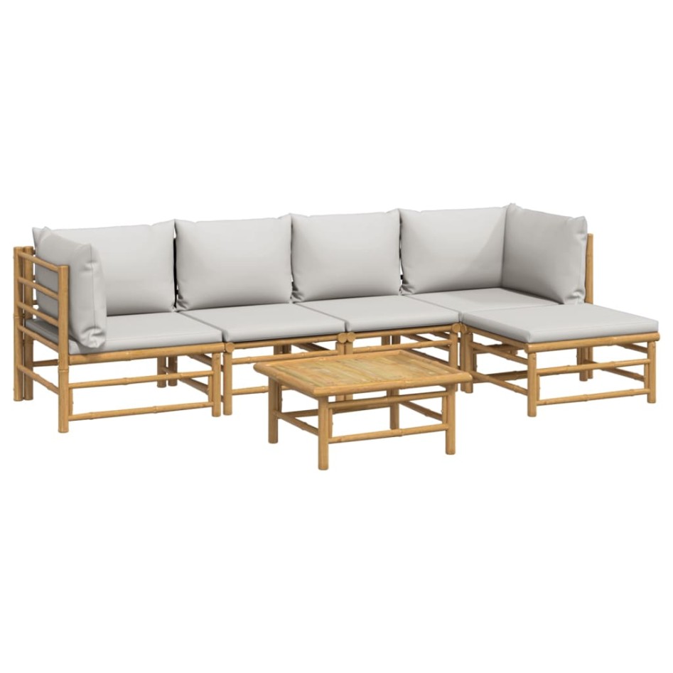 Set de muebles de jardín 6 piezas bambú con cojines gris