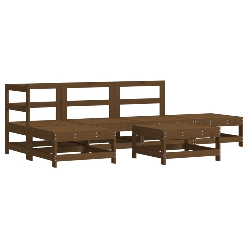 Juego muebles jardín 6 pzas y cojines madera maciza marrón