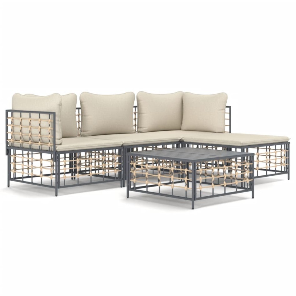 Set muebles de jardín 4 pzas y cojines ratán PE gris
