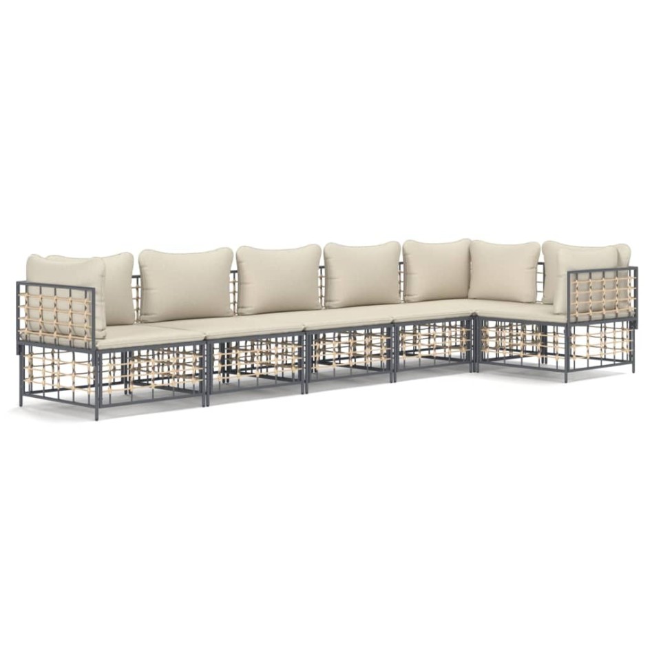 Juego de muebles de jardín 6 pzas cojines antracita ratán