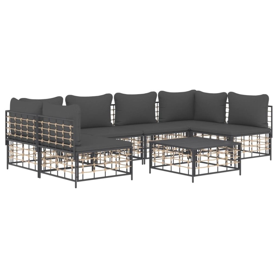 Set muebles de jardín 7 pzas y cojines ratán PE gris