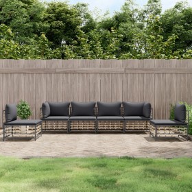 Juego de muebles de jardín 6 pzas y cojines ratán PE