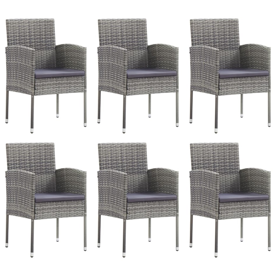 Juego de comedor jardín 7 pzas ratán sintético acero gris