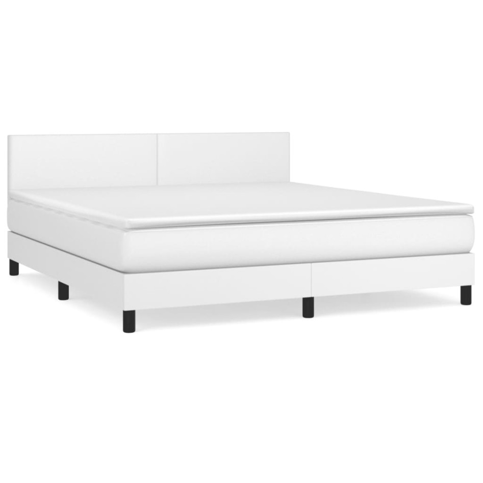 Cama box spring con colchón cuero sintético blanco 160x200