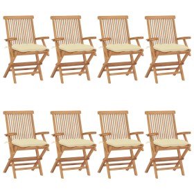 Sillas de jardín 8 uds madera teca con cojines crema